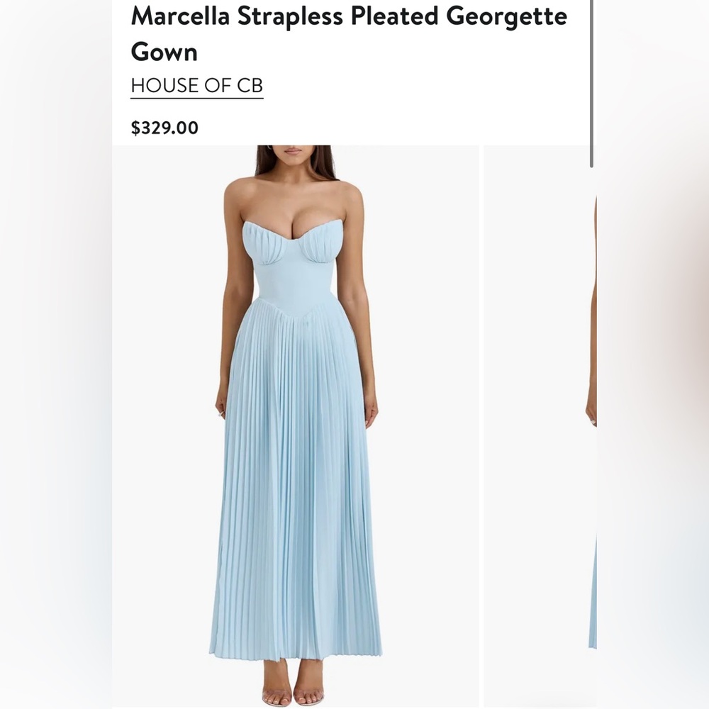 House of CB- Marcella Strapless Pleated Georgette Gown